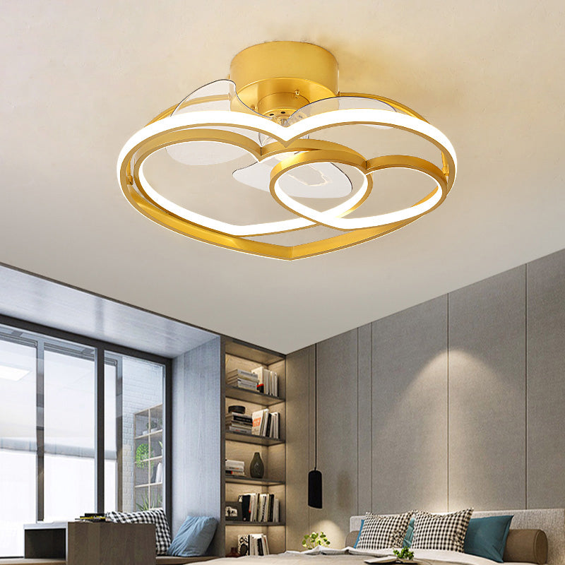 Love Heart LED Ceiling Fan Minimalist Acrylic Kids Bedroom Semi Flush Mount Lamp with Remote