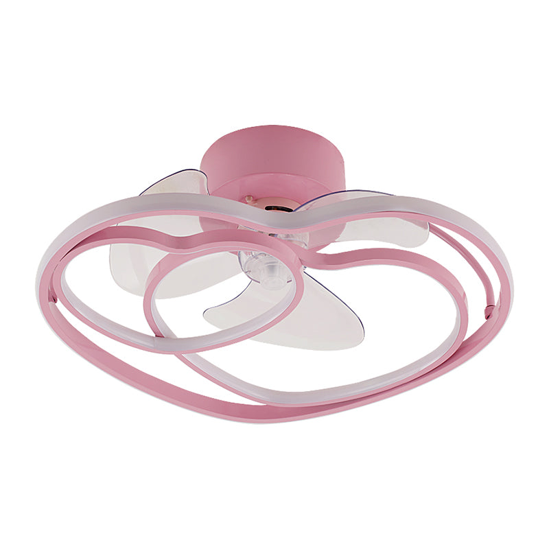 Love Heart LED Ceiling Fan Minimalist Acrylic Kids Bedroom Semi Flush Mount Lamp with Remote