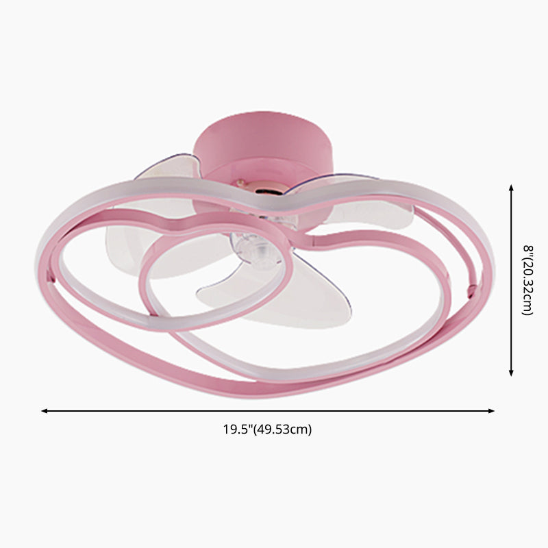 Love Heart LED Ceiling Fan Minimalist Acrylic Kids Bedroom Semi Flush Mount Lamp with Remote