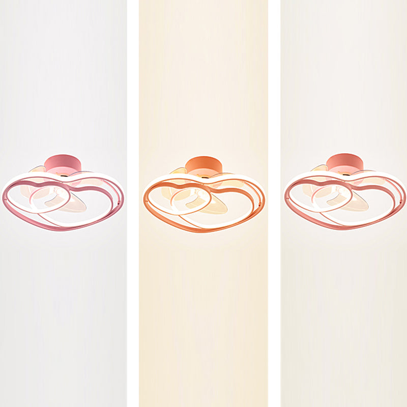 Love Heart LED Ceiling Fan Minimalist Acrylic Kids Bedroom Semi Flush Mount Lamp with Remote