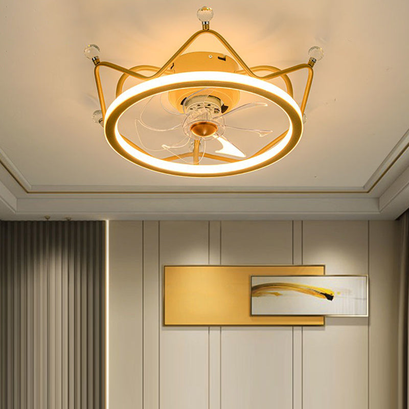 Minimalist Crown Shaped Ceiling Fan Lighting Metal Bedroom LED Semi Flush Light Fixture