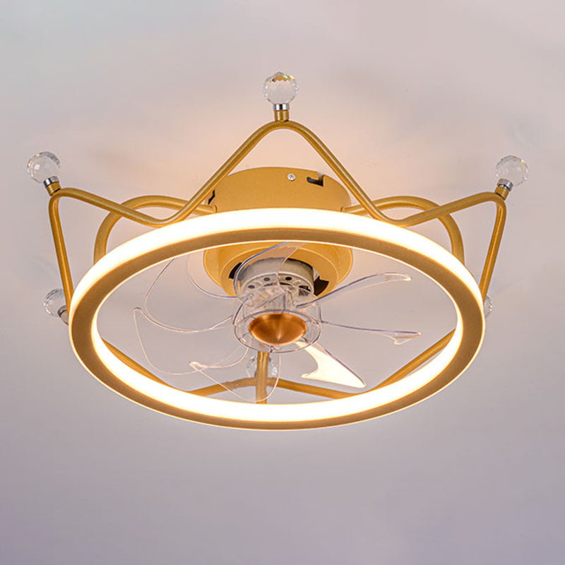 Minimalist Crown Shaped Ceiling Fan Lighting Metal Bedroom LED Semi Flush Light Fixture