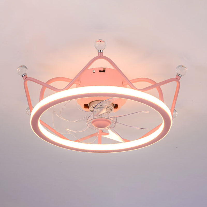 Minimalist Crown Shaped Ceiling Fan Lighting Metal Bedroom LED Semi Flush Light Fixture
