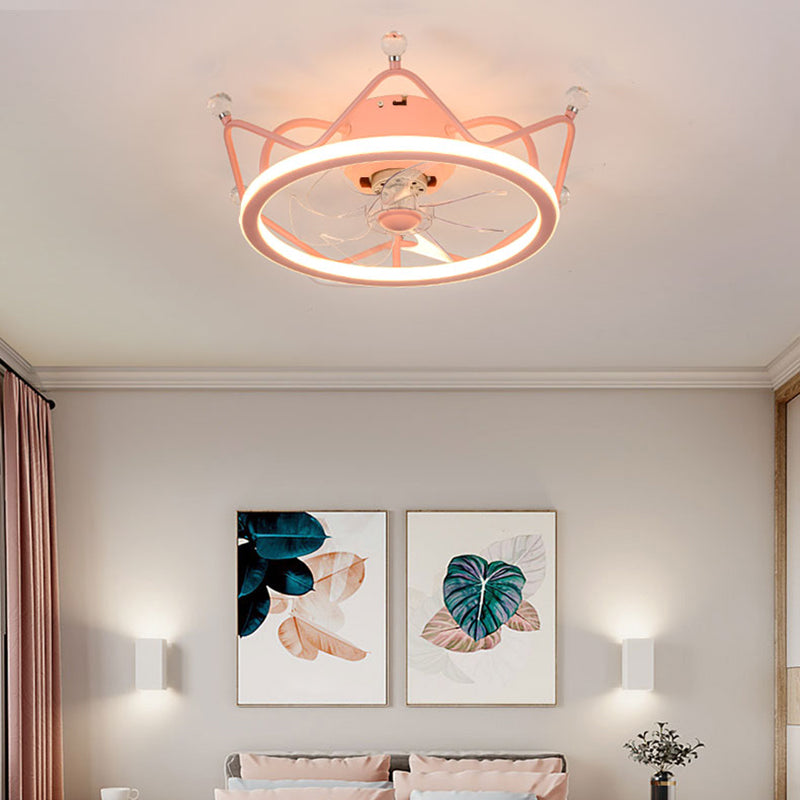 Minimalist Crown Shaped Ceiling Fan Lighting Metal Bedroom LED Semi Flush Light Fixture