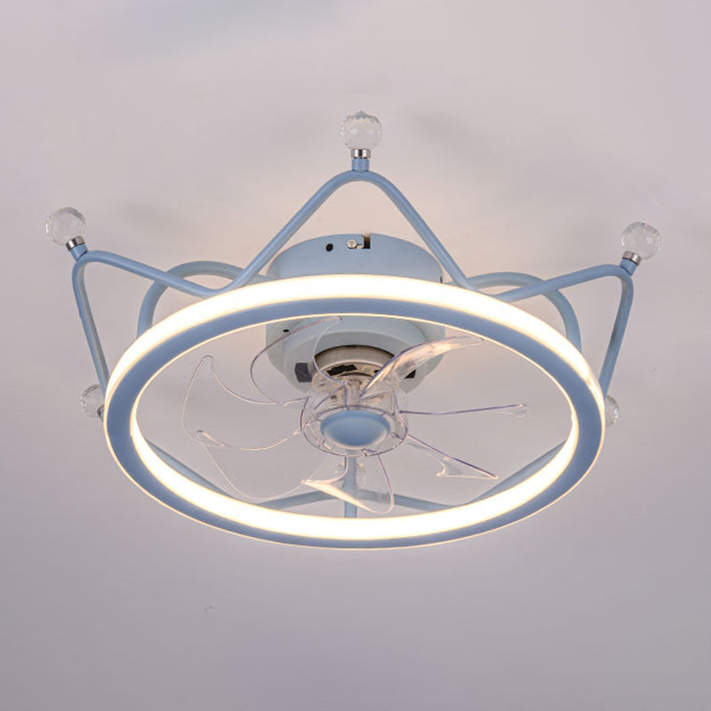 Minimalist Crown Shaped Ceiling Fan Lighting Metal Bedroom LED Semi Flush Light Fixture