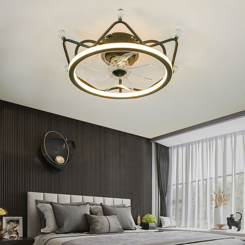 Minimalist Crown Shaped Ceiling Fan Lighting Metal Bedroom LED Semi Flush Light Fixture