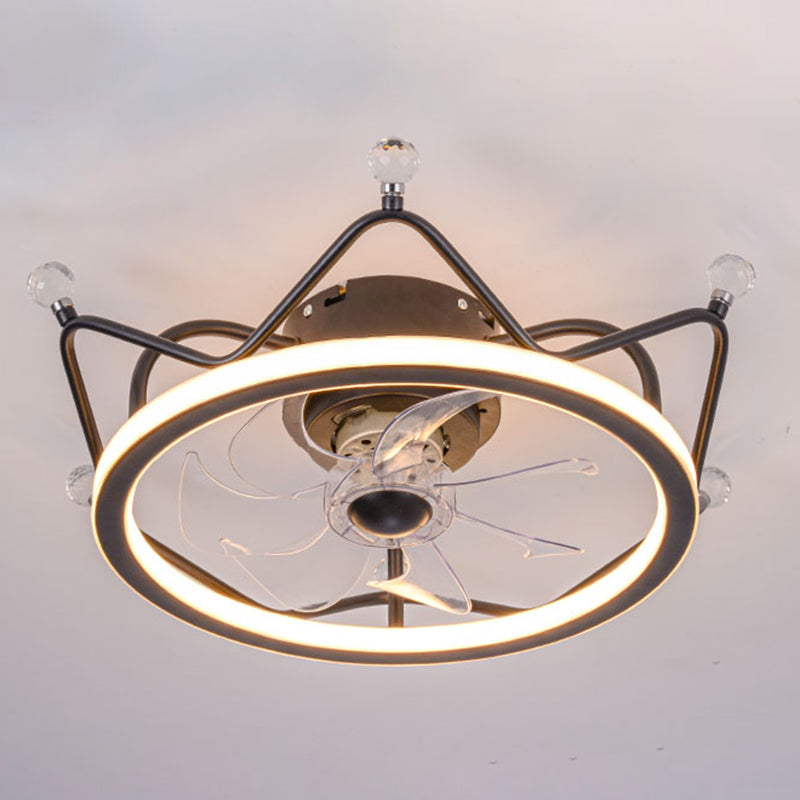 Minimalist Crown Shaped Ceiling Fan Lighting Metal Bedroom LED Semi Flush Light Fixture