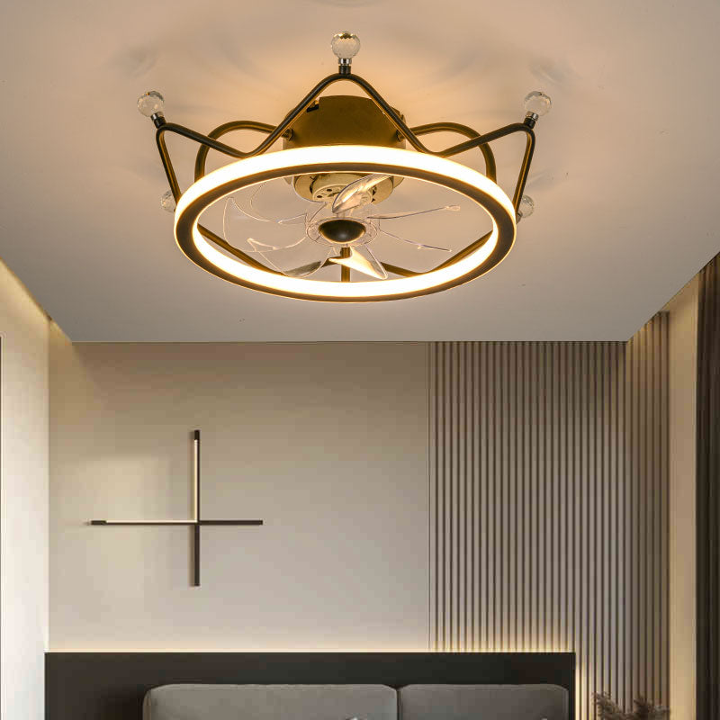 Minimalist Crown Shaped Ceiling Fan Lighting Metal Bedroom LED Semi Flush Light Fixture