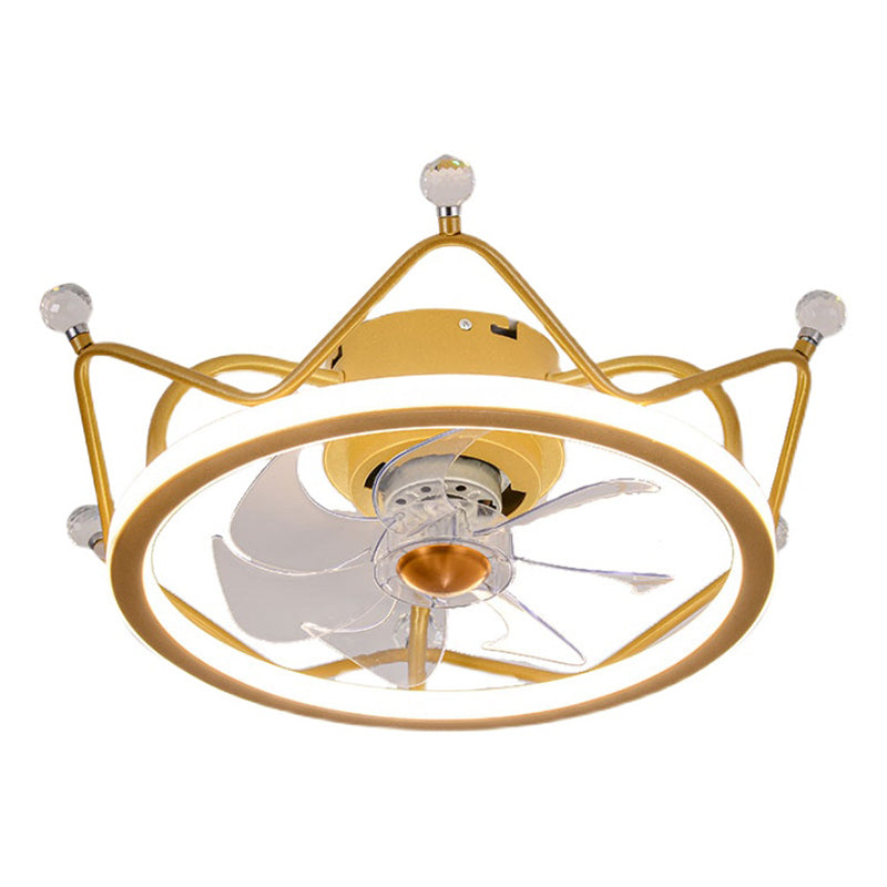 Minimalist Crown Shaped Ceiling Fan Lighting Metal Bedroom LED Semi Flush Light Fixture