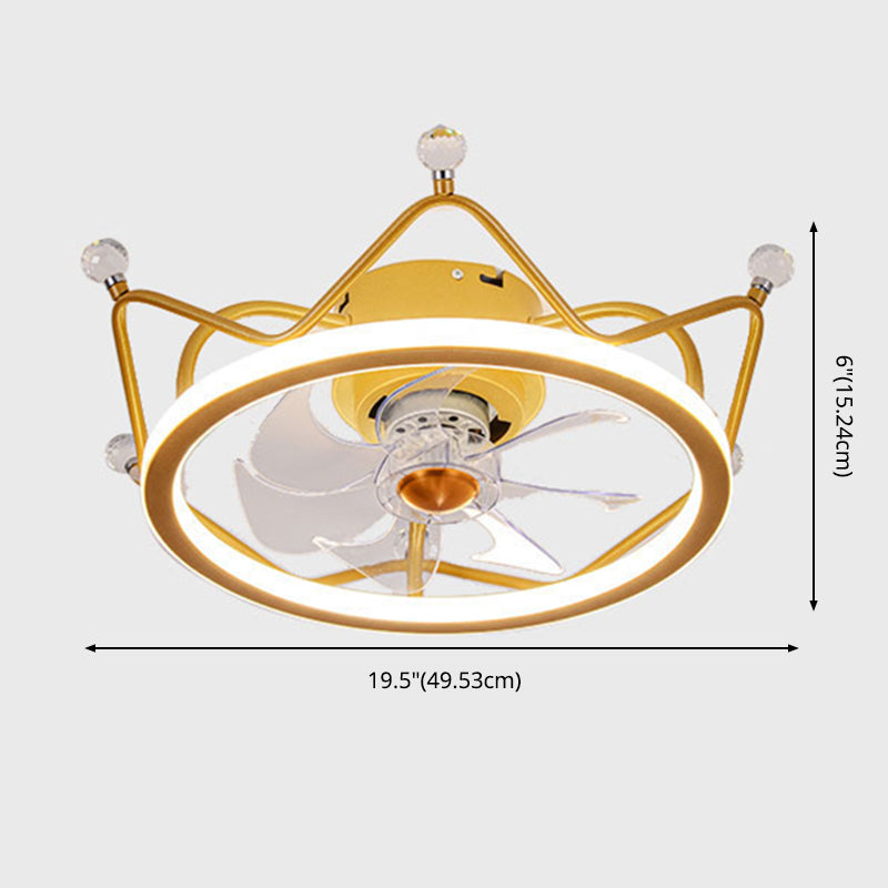 Minimalist Crown Shaped Ceiling Fan Lighting Metal Bedroom LED Semi Flush Light Fixture