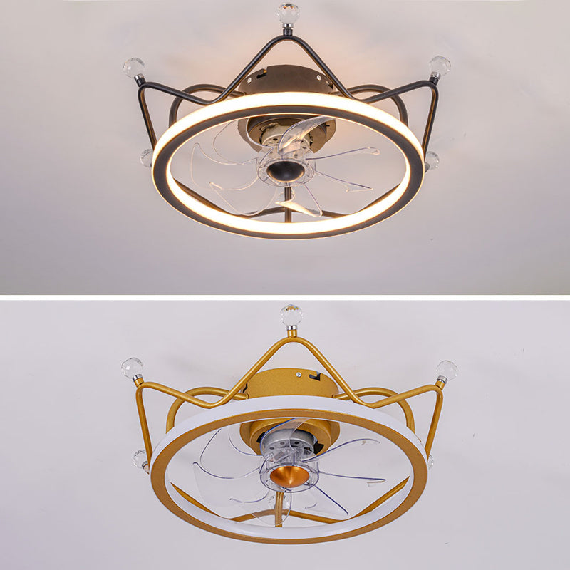 Minimalist Crown Shaped Ceiling Fan Lighting Metal Bedroom LED Semi Flush Light Fixture