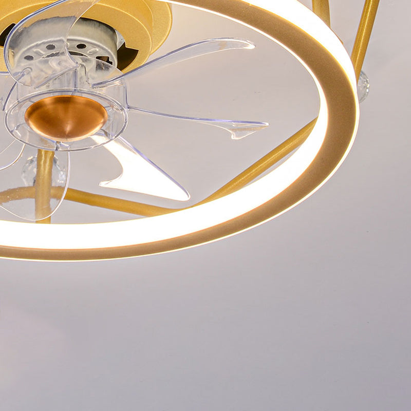 Minimalist Crown Shaped Ceiling Fan Lighting Metal Bedroom LED Semi Flush Light Fixture