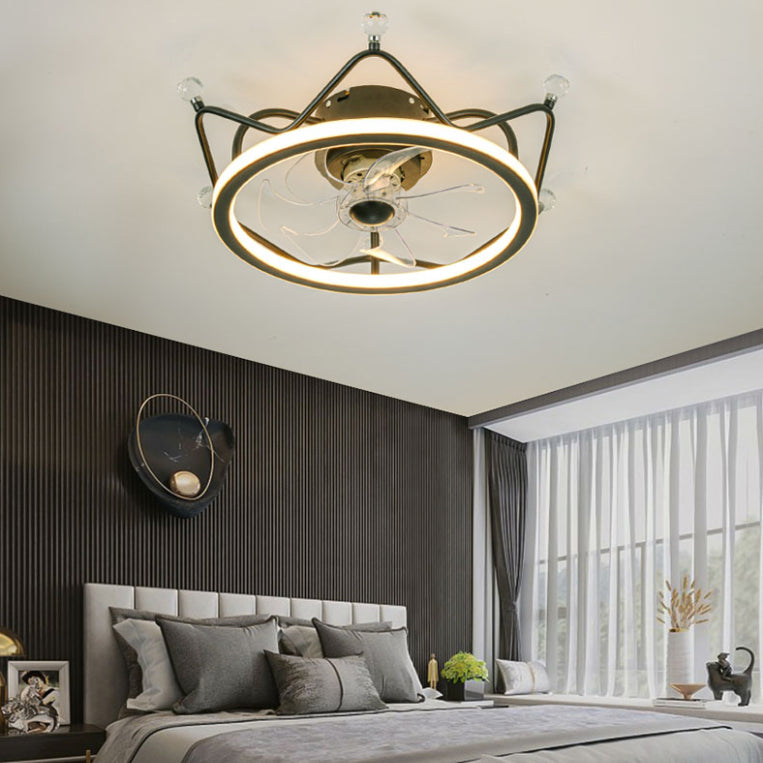 Minimalist Crown Shaped Ceiling Fan Lighting Metal Bedroom LED Semi Flush Light Fixture