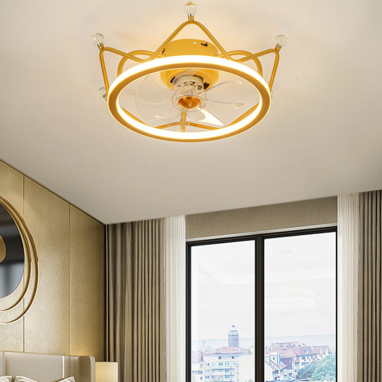 Minimalist Crown Shaped Ceiling Fan Lighting Metal Bedroom LED Semi Flush Light Fixture