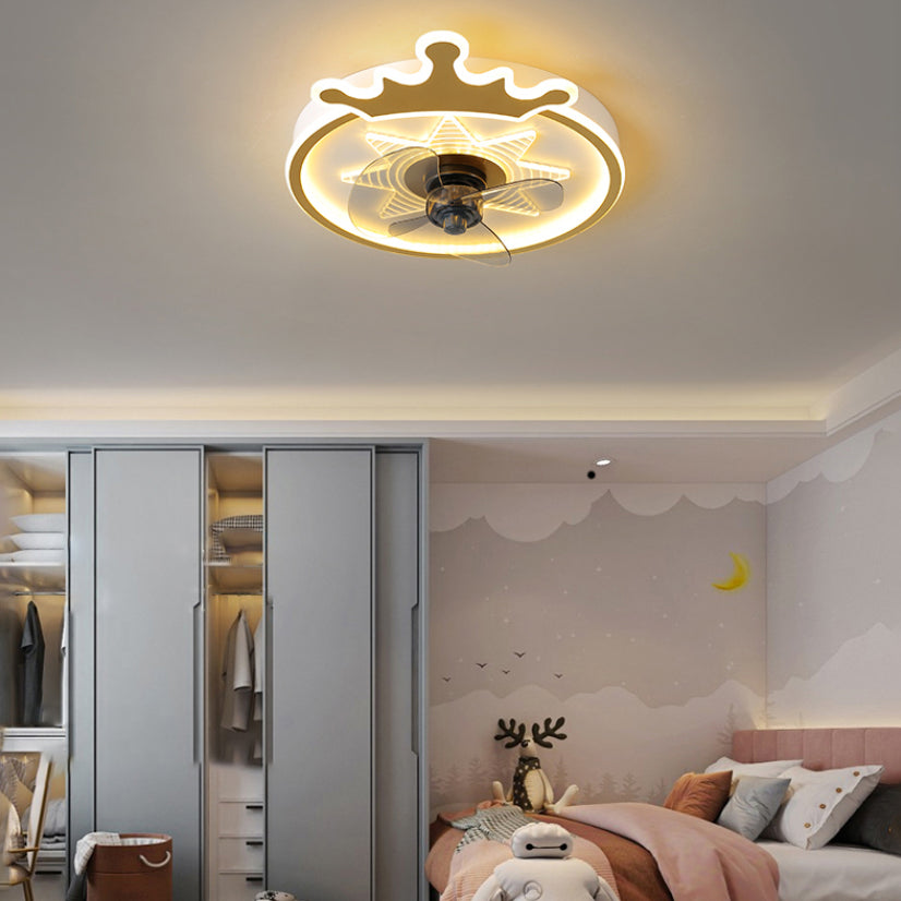 Childrens LED Semi Flush Light Fixture Loop Shaped Ceiling Fan Lamp with Acrylic Shade for Bedroom