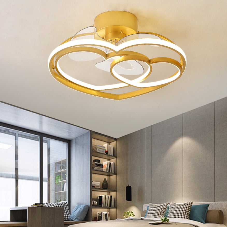 Love Heart LED Ceiling Fan Minimalist Acrylic Kids Bedroom Semi Flush Mount Lamp with Remote