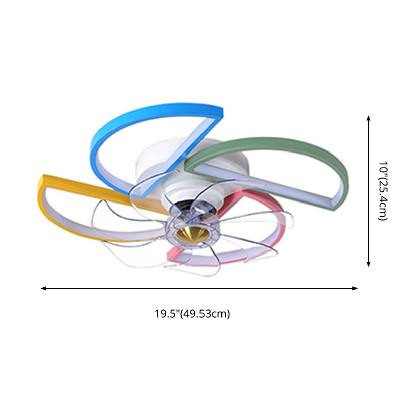 Macaron Style LED Ceiling Fan Light Fixture Shaded Semi Flush Light with Acrylic Shade for Kids Room