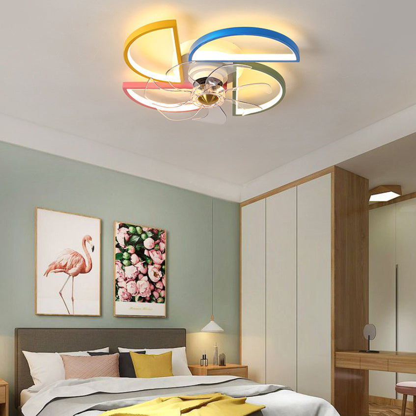 Macaron Style LED Ceiling Fan Light Fixture Shaded Semi Flush Light with Acrylic Shade for Kids Room