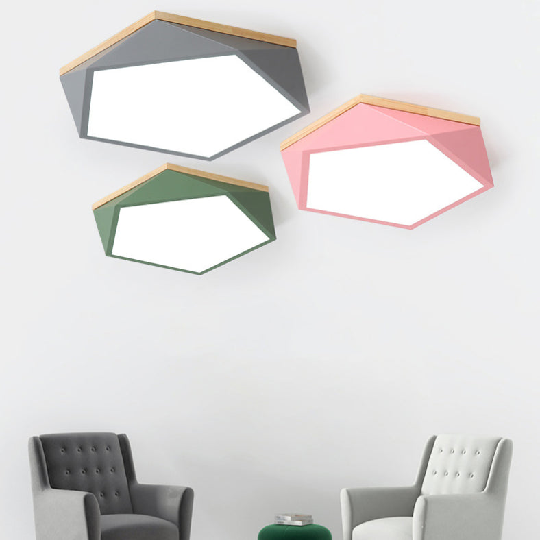 Moderne minimaliste LED géométrique Flush Mount Wrought Iron Ceiling Light with Acrylic Shade