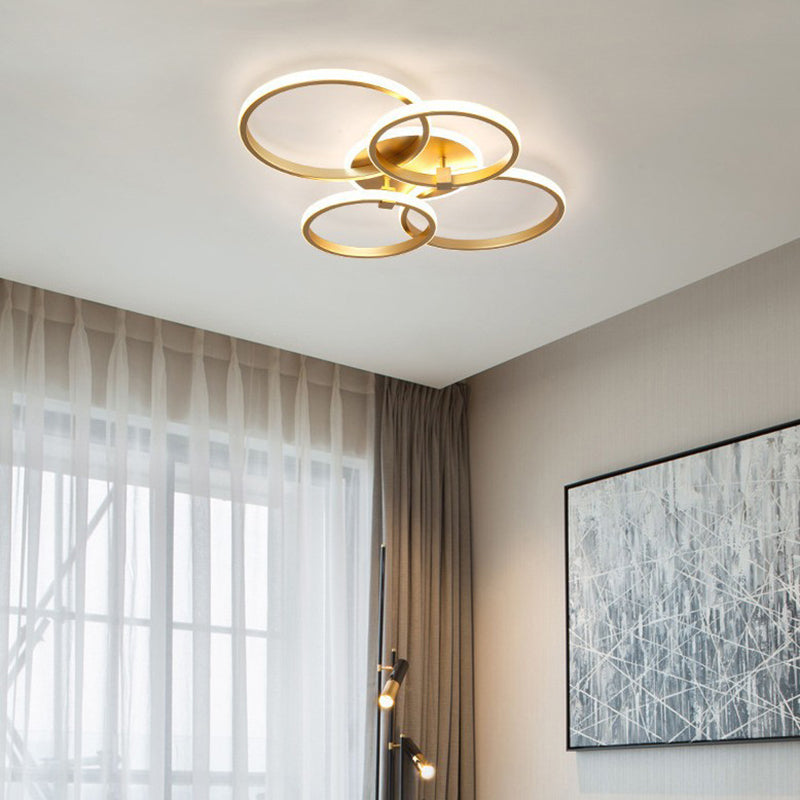 Simplicity Circular Ring Ceiling Light Fixture Metal LED Bedroom Ceiling Fixture in Gold