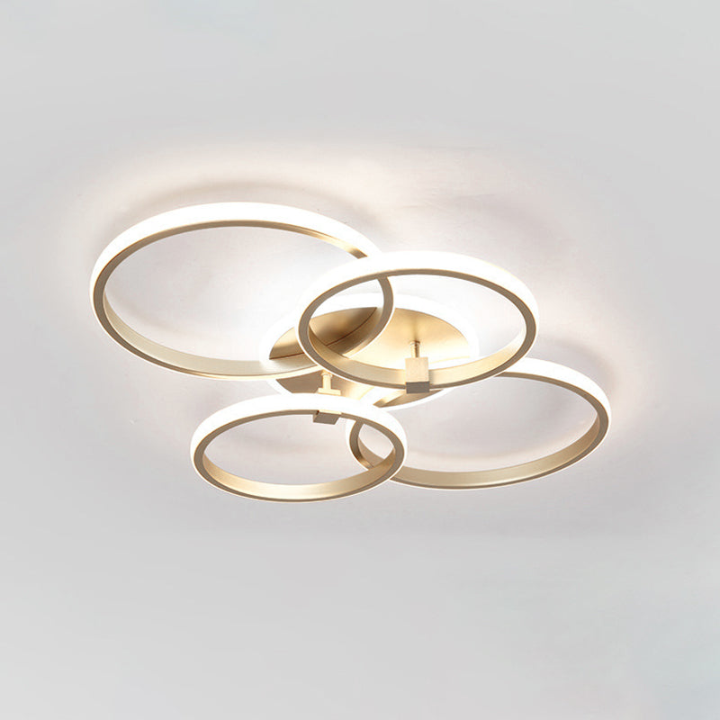 Simplicity Circular Ring Ceiling Light Fixture Metal LED Bedroom Ceiling Fixture in Gold