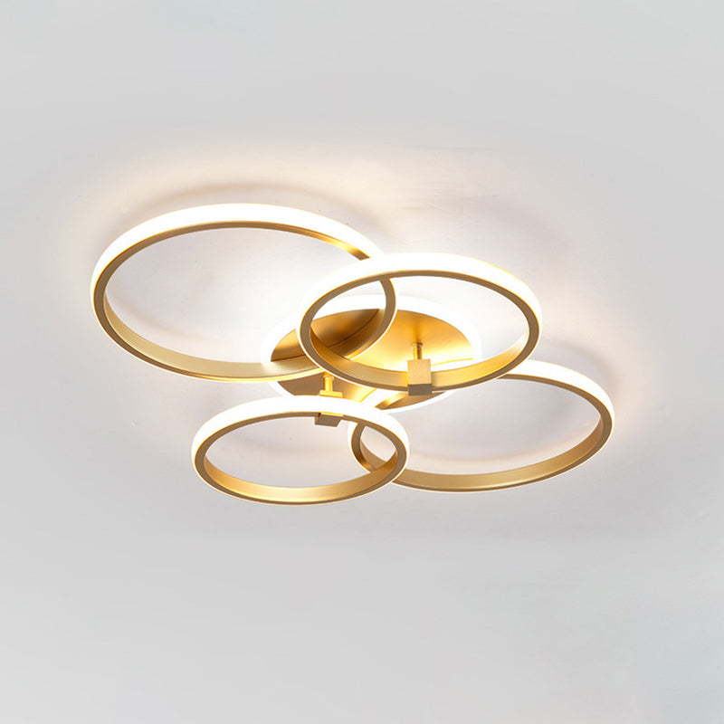 Simplicity Circular Ring Ceiling Light Fixture Metal LED Bedroom Ceiling Fixture in Gold