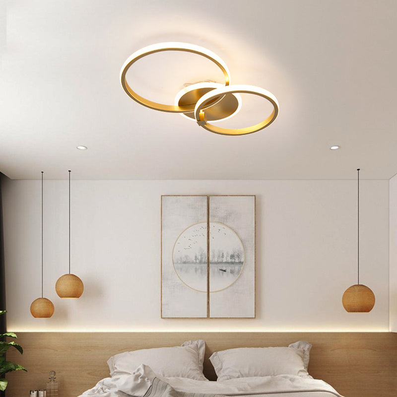 Simplicity Circular Ring Ceiling Light Fixture Metal LED Bedroom Ceiling Fixture in Gold