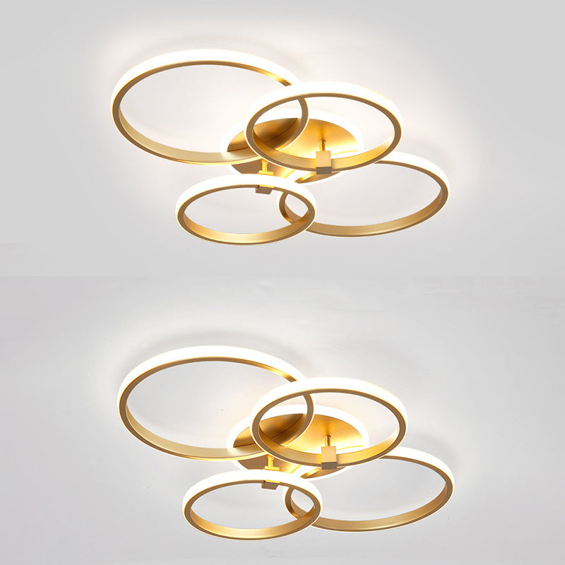 Simplicity Circular Ring Ceiling Light Fixture Metal LED Bedroom Ceiling Fixture in Gold
