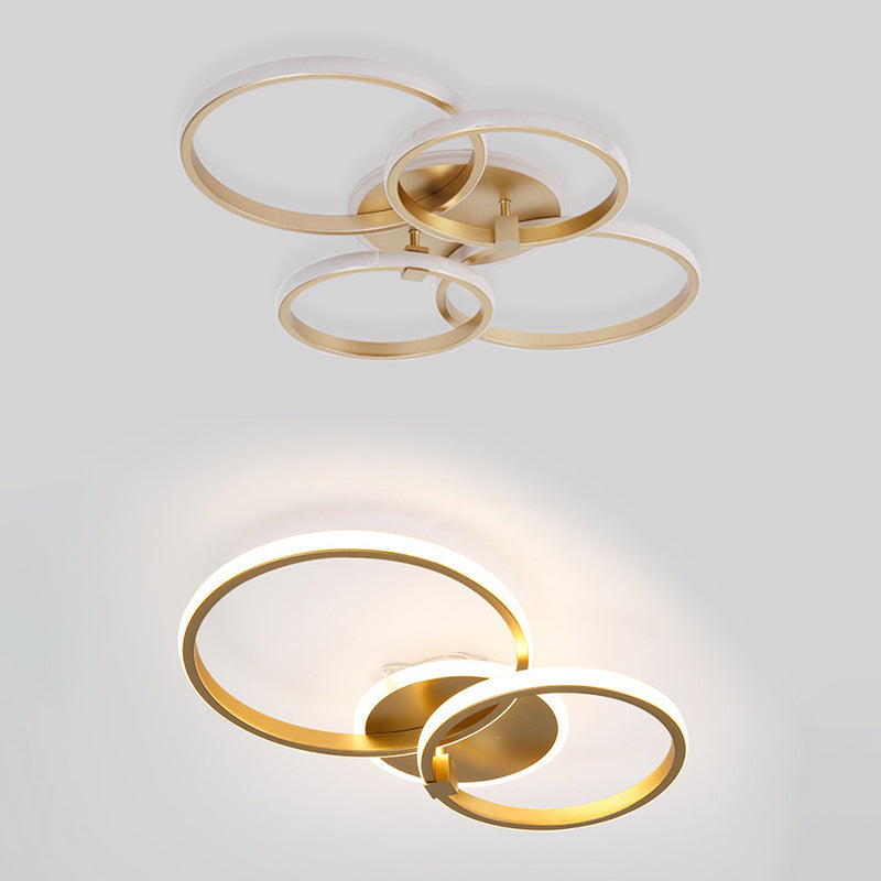 Simplicity Circular Ring Ceiling Light Fixture Metal LED Bedroom Ceiling Fixture in Gold