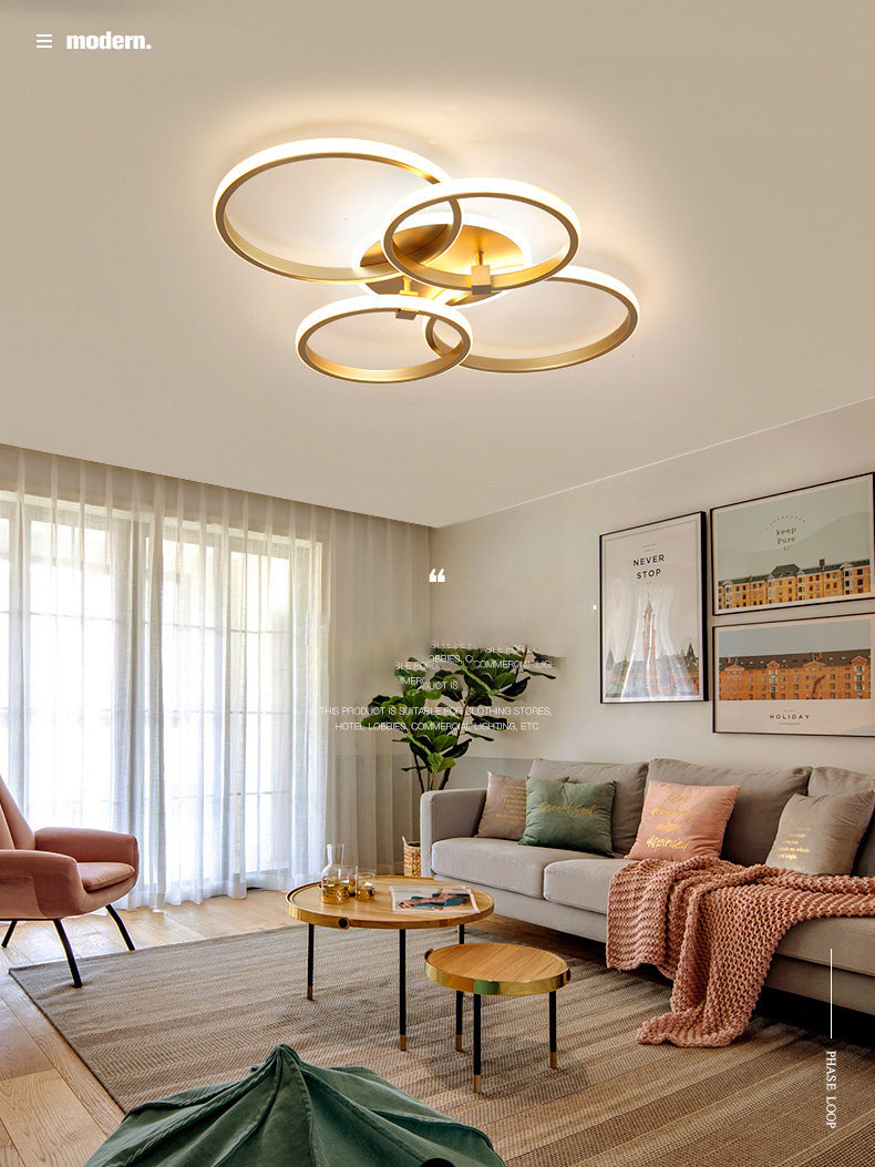 Simplicity Circular Ring Ceiling Light Fixture Metal LED Bedroom Ceiling Fixture in Gold