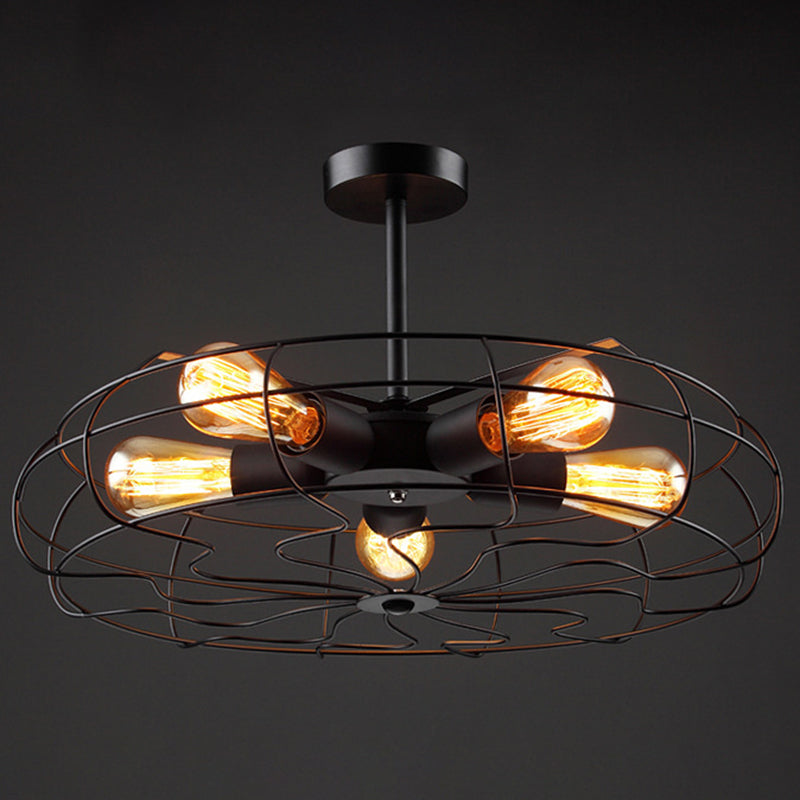 Luz de techo de marco vintage industrial de hierro forjado de 5 luces Semi Flush Monte para cafetería