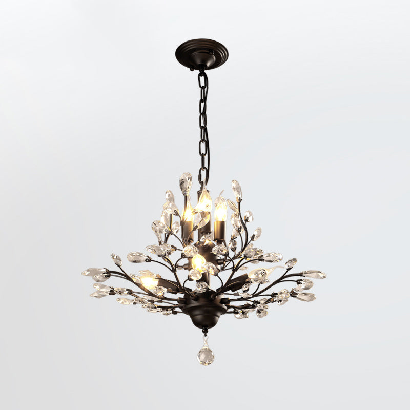 Ramas Sala de estar Hanging Chandelier Cristal de estilo tradicional Luz de lámpara de araña negra