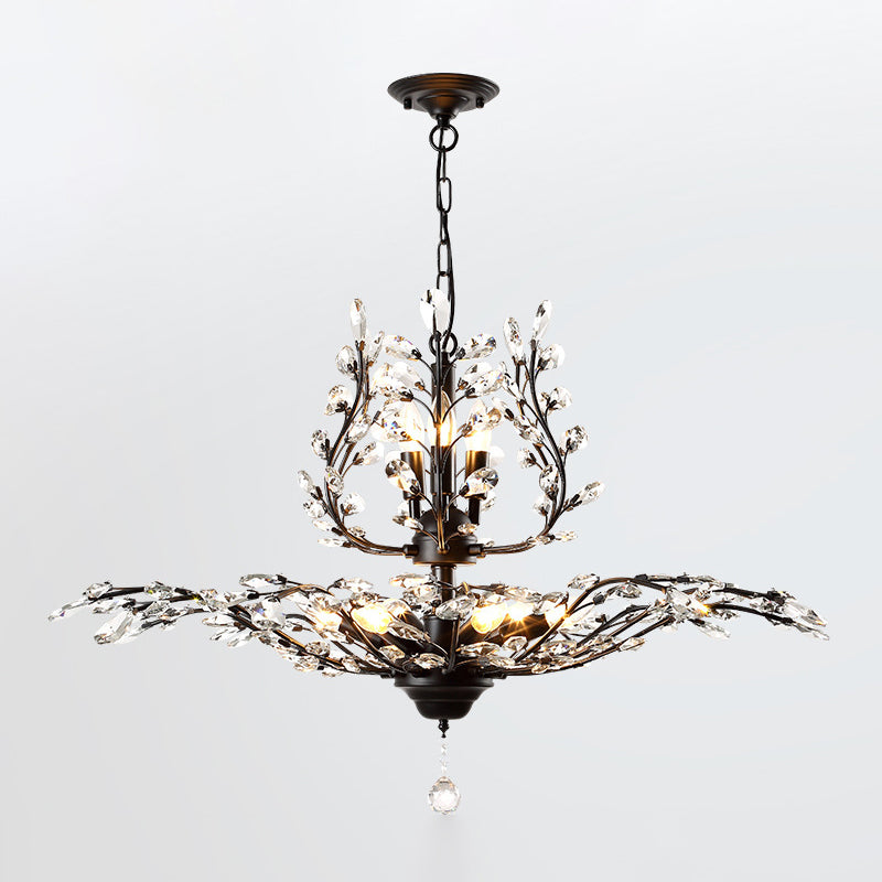 Ramas Sala de estar Hanging Chandelier Cristal de estilo tradicional Luz de lámpara de araña negra