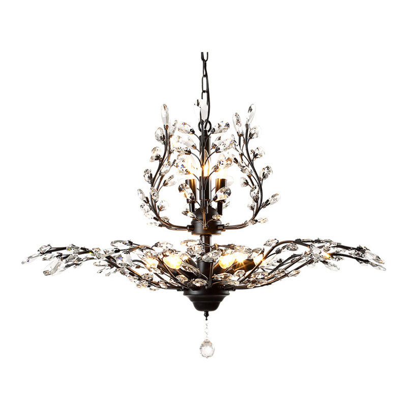 Ramas Sala de estar Hanging Chandelier Cristal de estilo tradicional Luz de lámpara de araña negra
