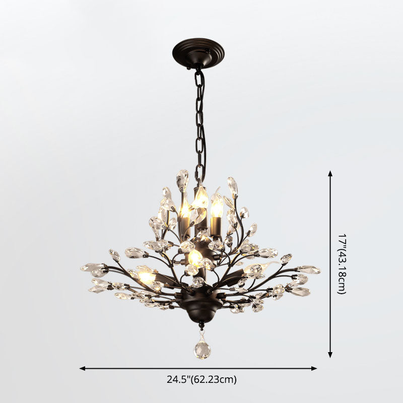 Ramas Sala de estar Hanging Chandelier Cristal de estilo tradicional Luz de lámpara de araña negra