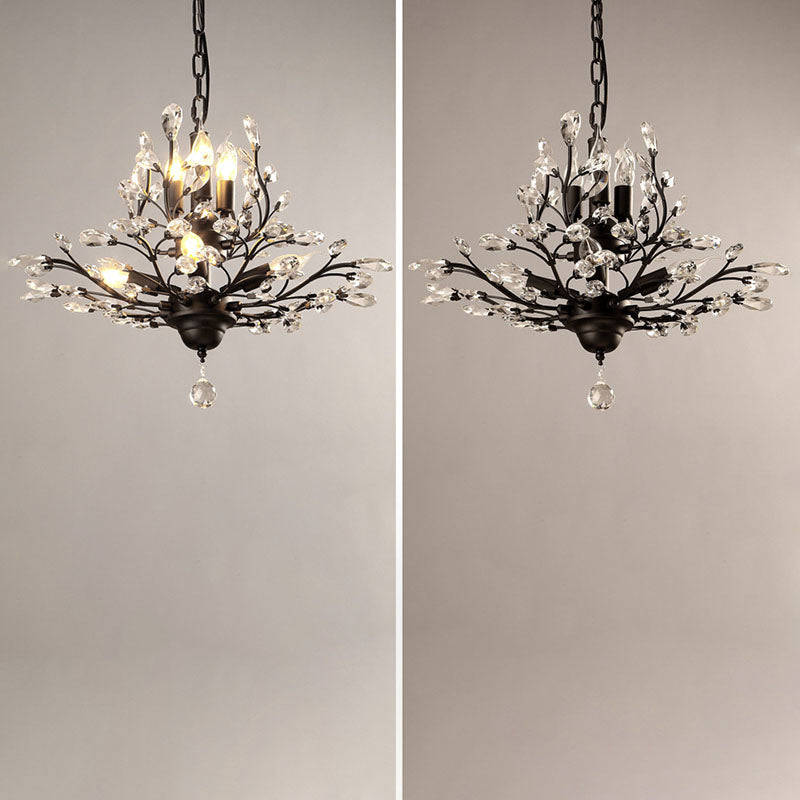 Ramas Sala de estar Hanging Chandelier Cristal de estilo tradicional Luz de lámpara de araña negra