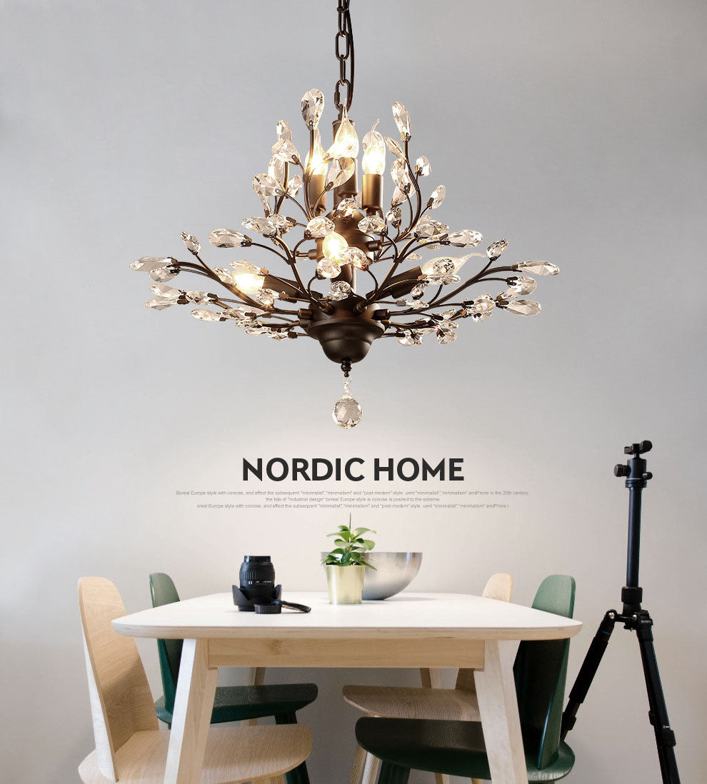 Ramas Sala de estar Hanging Chandelier Cristal de estilo tradicional Luz de lámpara de araña negra