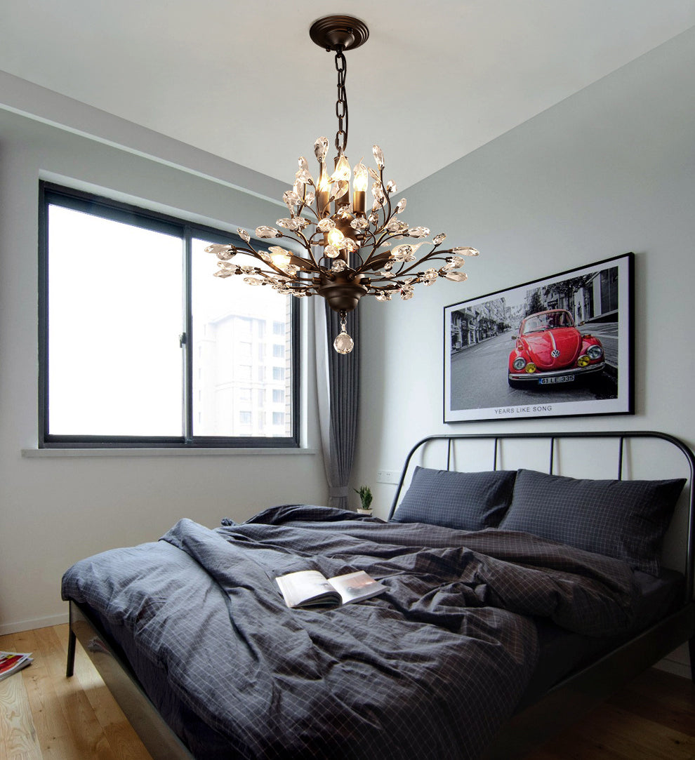 Ramas Sala de estar Hanging Chandelier Cristal de estilo tradicional Luz de lámpara de araña negra