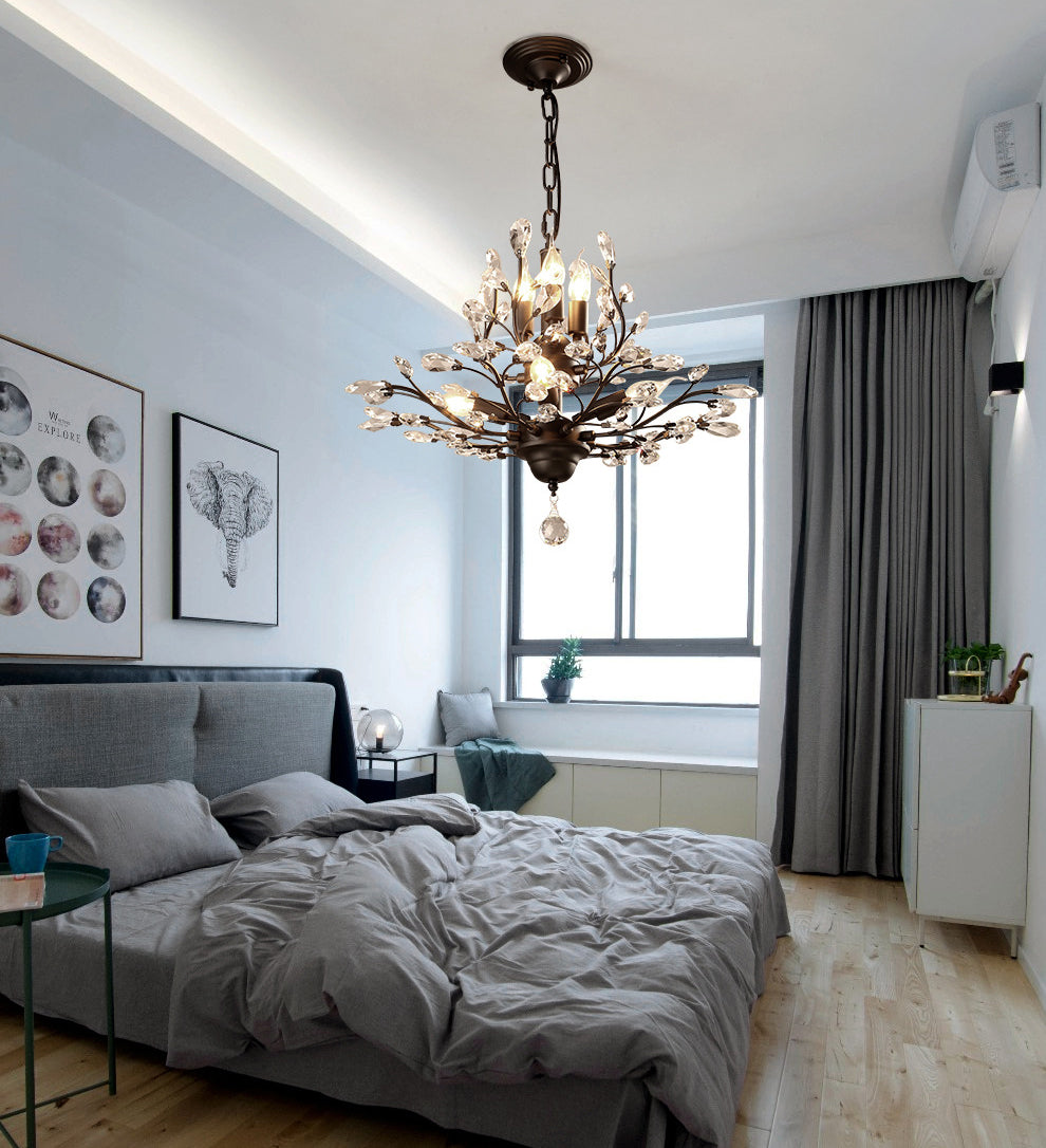 Ramas Sala de estar Hanging Chandelier Cristal de estilo tradicional Luz de lámpara de araña negra