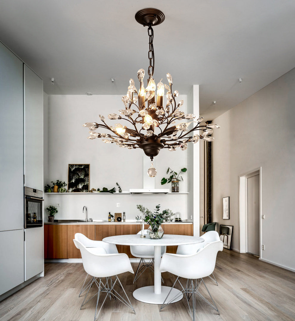 Ramas Sala de estar Hanging Chandelier Cristal de estilo tradicional Luz de lámpara de araña negra