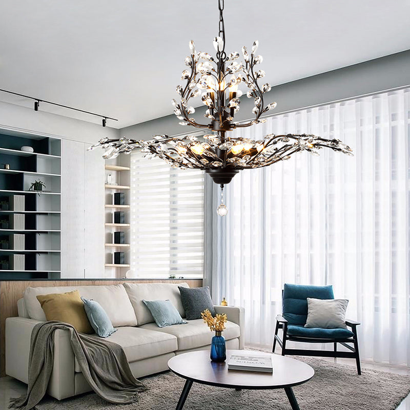 Ramas Sala de estar Hanging Chandelier Cristal de estilo tradicional Luz de lámpara de araña negra