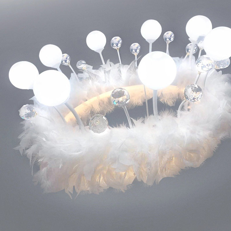 White Feather LED Pendant Light in Modern Luxury Style Aluminium Chandelier with Crystal Decoration