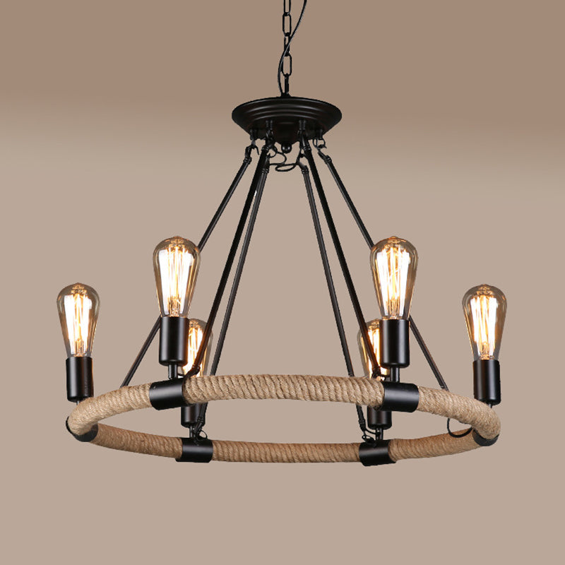 Black Antique Hanging Fixture Circle Wrought Iron Chandelier Pendant Lights