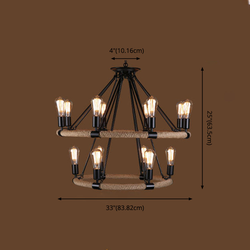 Black Antique Hanging Fixture Circle Wrought Iron Chandelier Pendant Lights