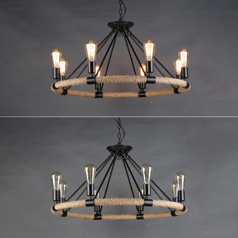 Black Antique Hanging Fixture Circle Wrought Iron Chandelier Pendant Lights