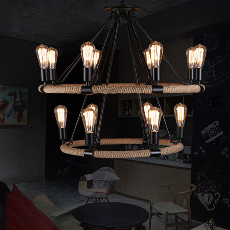 Black Antique Hanging Fixture Circle Wrought Iron Chandelier Pendant Lights