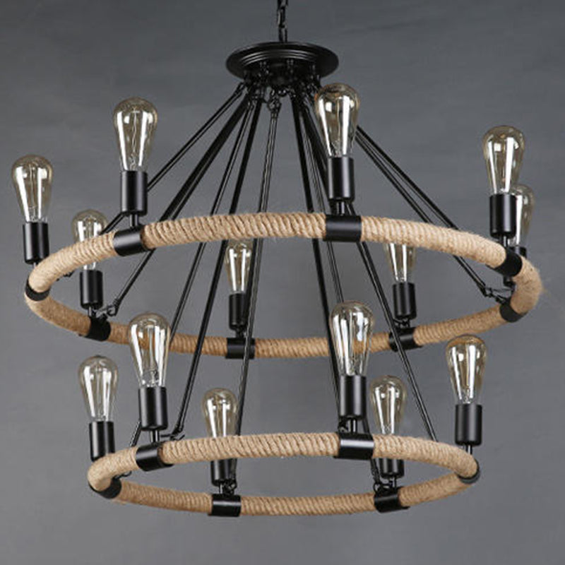 Black Antique Hanging Fixture Circle Wrought Iron Chandelier Pendant Lights