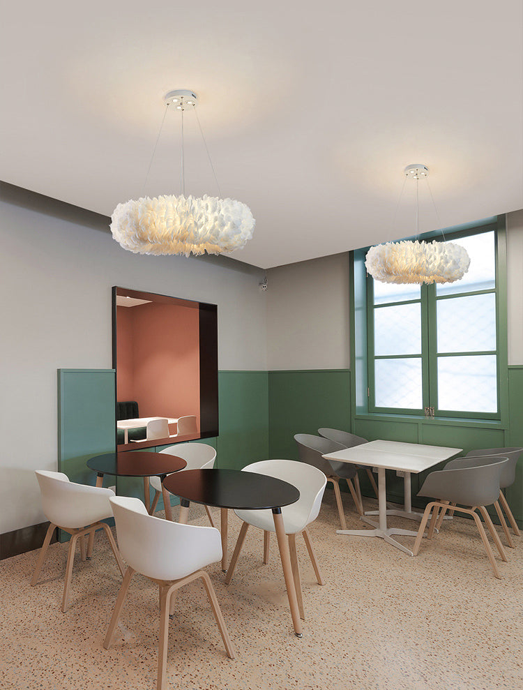 Nordic Modern White Chandelier Light Fixtures Feather Hanging Lamp for Bedroom