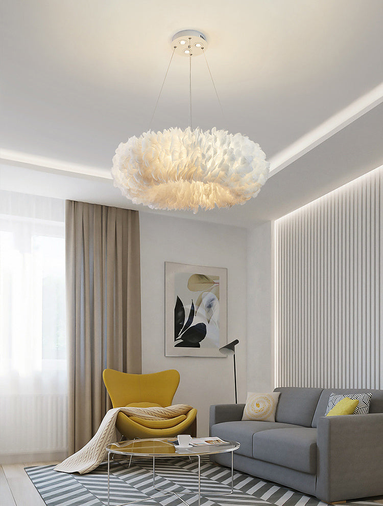 Nordic Modern White Chandelier Light Fixtures Feather Hanging Lamp for Bedroom