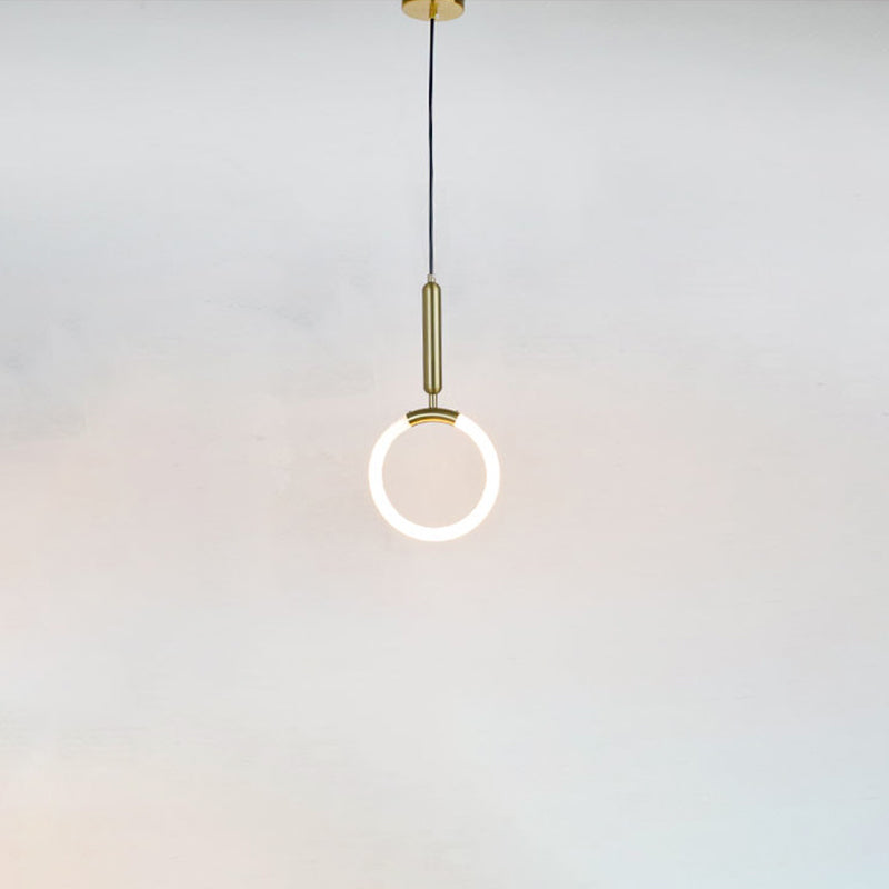 Metal Ring Pendant Lighting Fixture Simple Style LED Hanging Light Fixture in Gold
